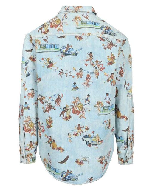 Off-White c/o Virgil Abloh Blue Fresco Print Denim Shirt for men