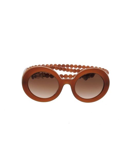 Chanel Round Frame Beaded Sunglasses in Brown