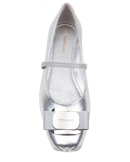 Ferragamo White Zina Bow-Detailed Ballet Flats