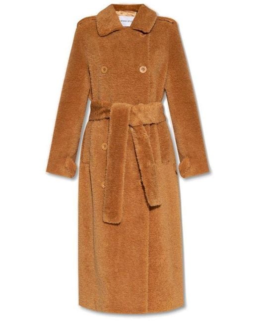 Stand Studio Brown Towa Double Breasted Faux Fur Coat