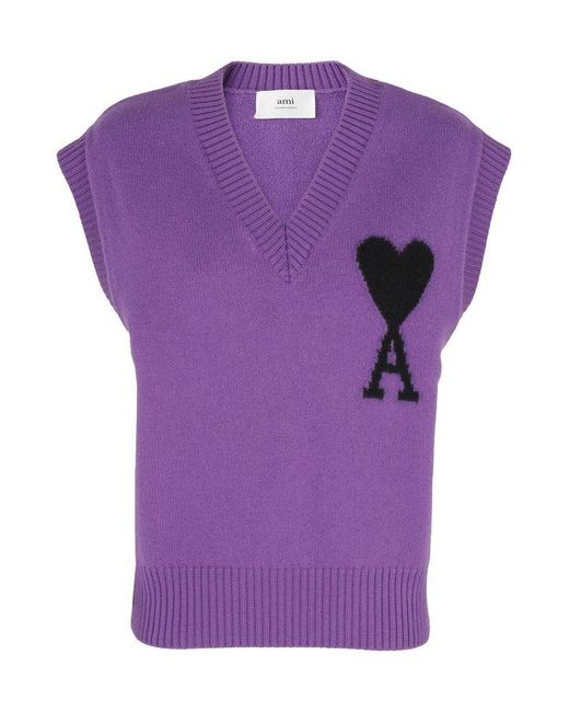 AMI Purple Adc Sleeveless Sweater
