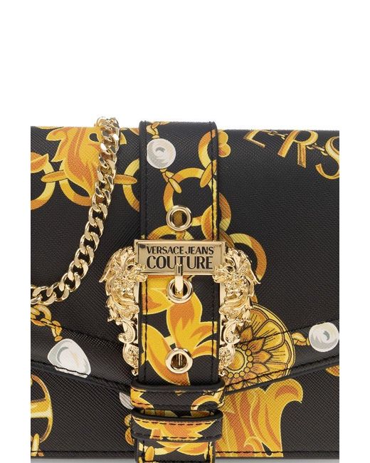 Versace Black Baroque Printed Foldover Top Crossbody Bag