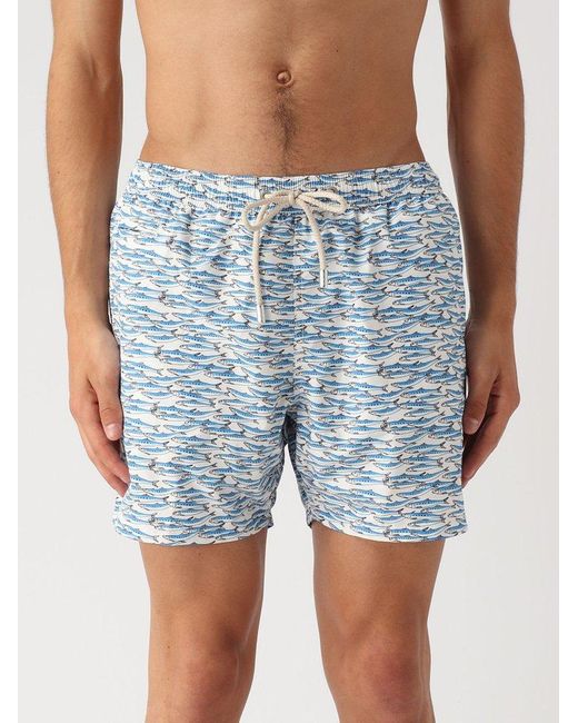 Mc2 Saint Barth Blue Pattern-Printed Drawstring Swim Shorts for men