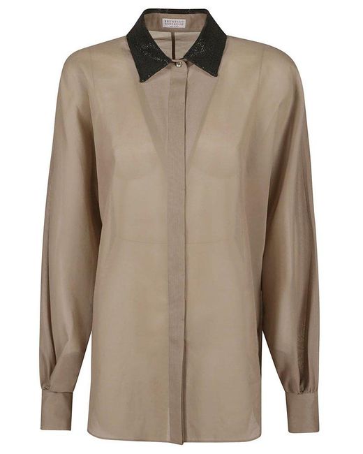 Brunello Cucinelli Natural Embellished Collar Shirt