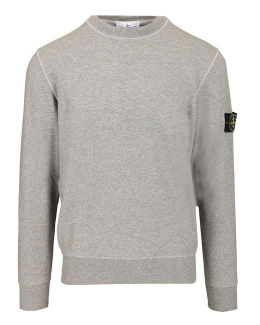 Stone Island Gray Compass Patch Crewneck Sweatshirt for men