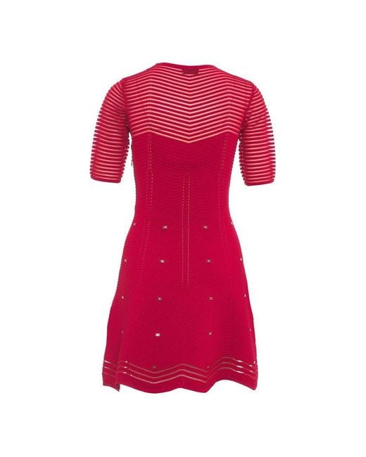 Elisabetta Franchi Red Herringbone Pattern Embellished Mini Dress