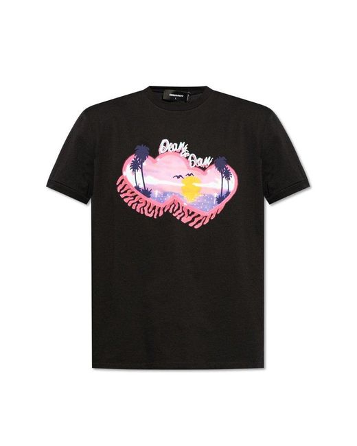 DSquared² Black T-Shirt With Print for men