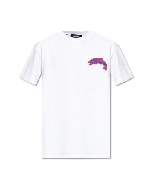 DSquared² White Logo Patch Crewneck T-shirt for men