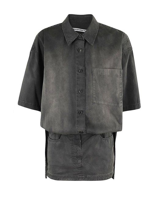 Alexander Wang Gray Short Sleeve Prestyled Mini Shirt Dress