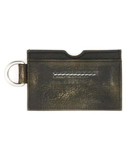MM6 by Maison Martin Margiela Black Leather Distressed Numeric Card Holder for men