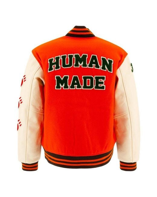 Human Made Orange Heart Patch Varsity Jacket for men