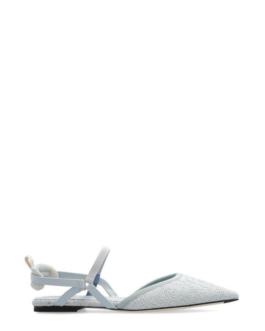 Fendi White Ff Jacquard Pointed-toe Slingback Ballerina Shoes