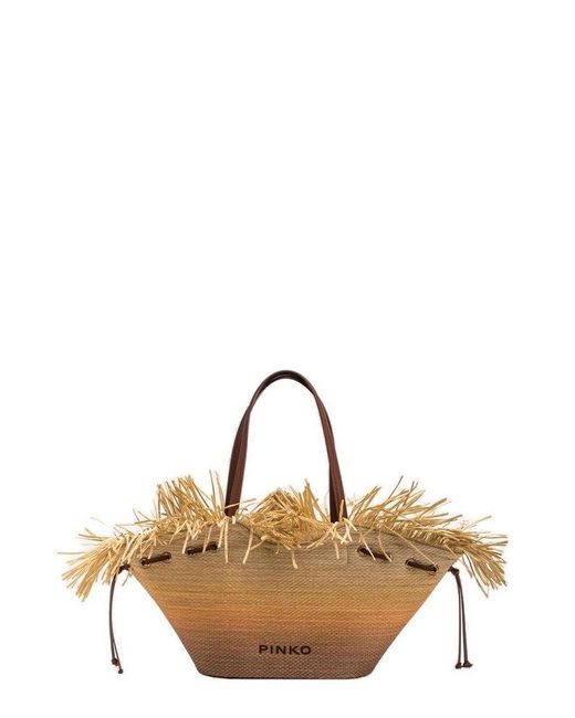 Pinko Natural Interwovened Fringed Tote Bag