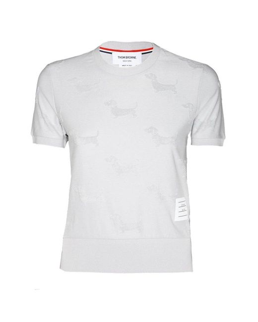 Thom Browne White Hector Detailed Crewneck T-shirt