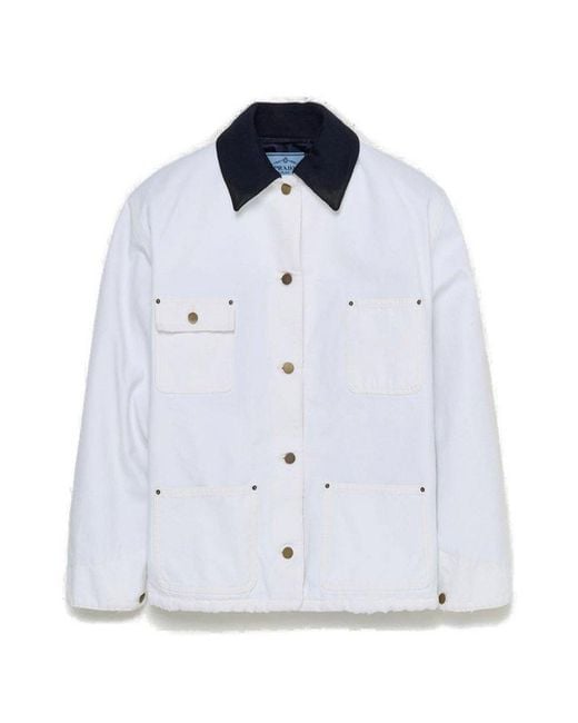 Prada Blue Long-sleeved Button-up Distressed Jacket