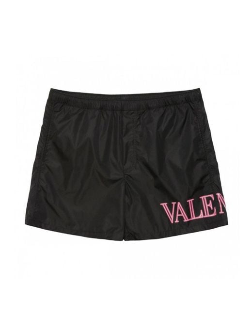Valentino Black Logo Printed Straight Hem Swim Shorts for men