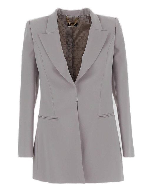 Elisabetta Franchi Gray Logo Plaque Peak Lapels Suit