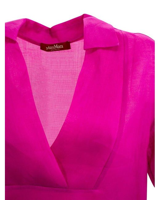 Max Mara Studio Pink V-neck Short-sleeved Top