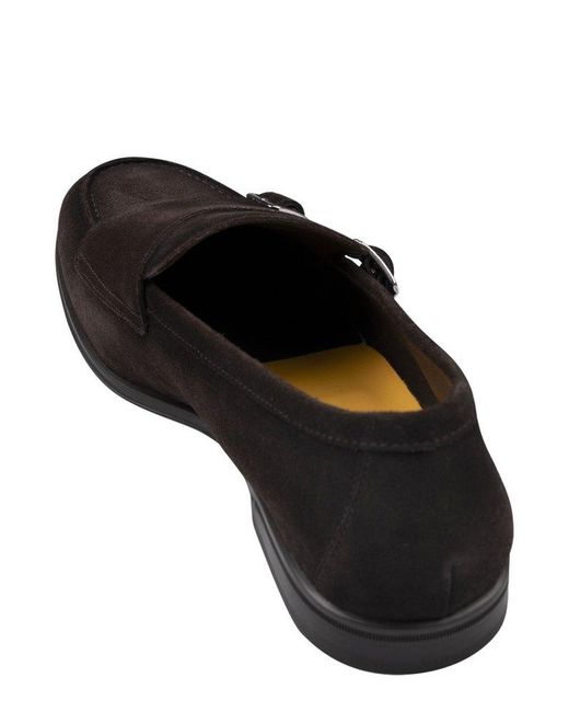 Doucal's Black Double Buckle Monk Shoes for men