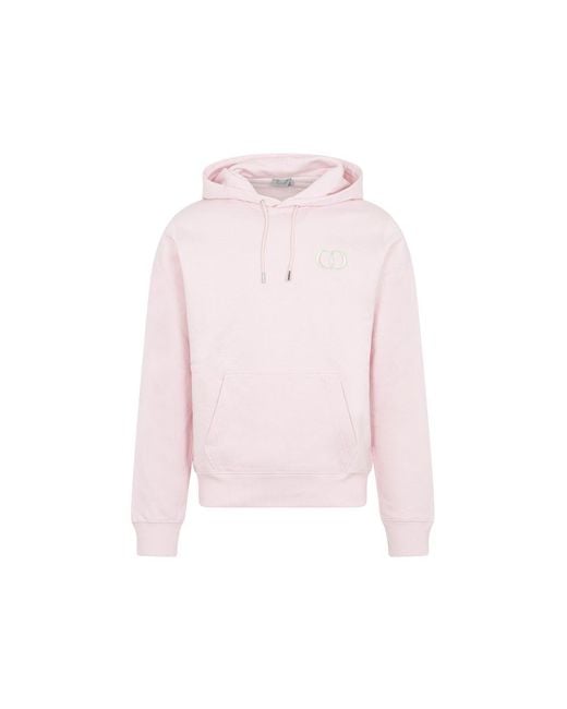 Dior Pink Logo Embroidered Hooded Sweatshirt for men