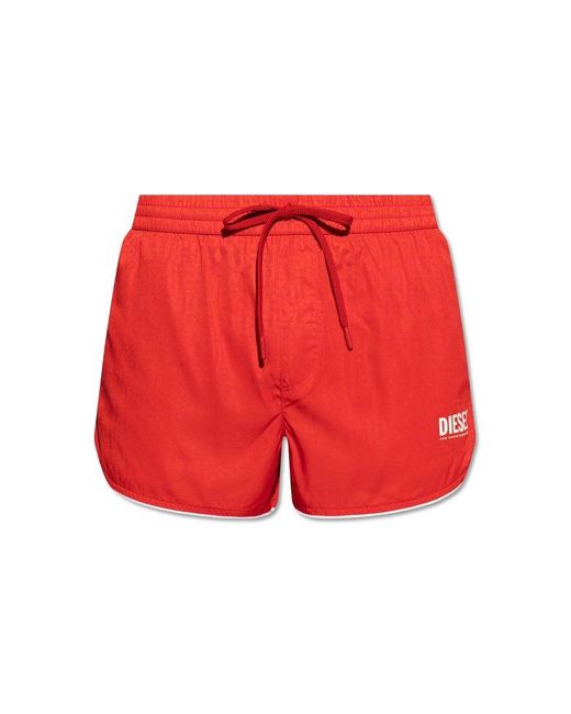 DIESEL Red Bmbx-oscar Monogrammed Drawstring Swim Shorts for men