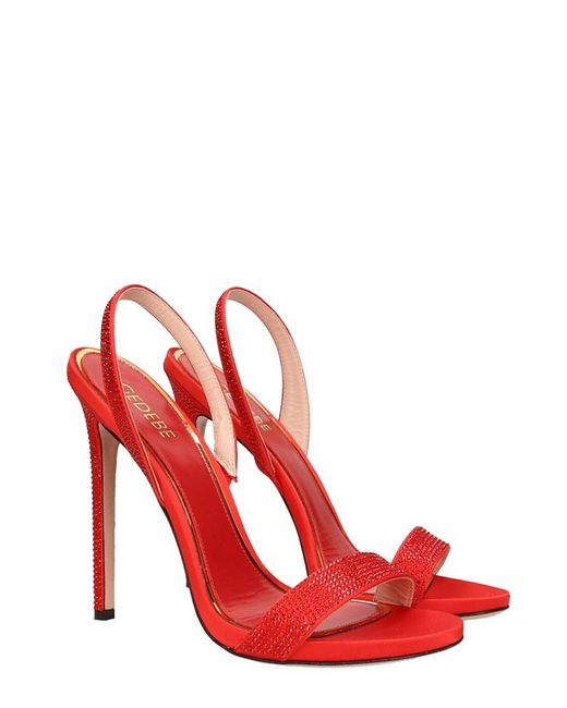 Gedebe Red Rhinestone Embellished High Stiletto Heel Sandals