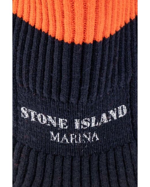 Stone Island Orange Balaclava With Logo, for men