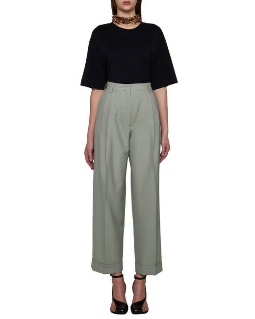 Dries Van Noten Green Pleated Tailored Trousers