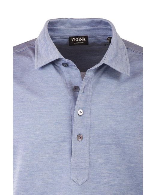 Zegna Blue Short Sleeve Polo Shirt for men