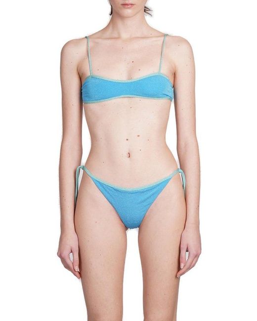 Mc2 Saint Barth Blue Laryn Spaghetti Straps Lurex Bikini Top