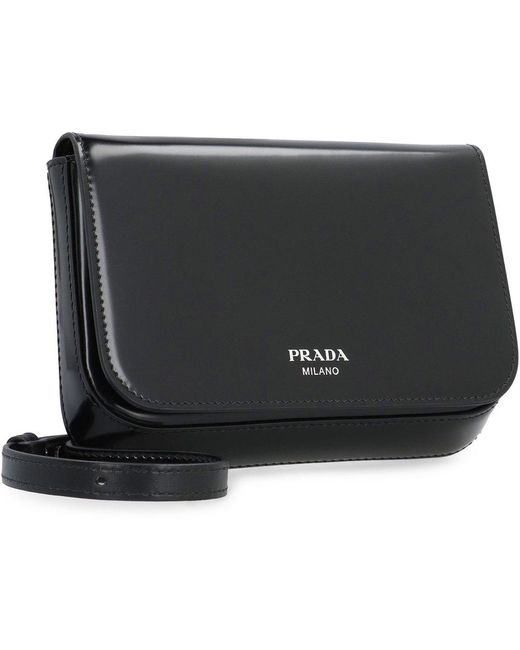 Prada Black Logo-stamp Foldover Top Brushed Bag for men