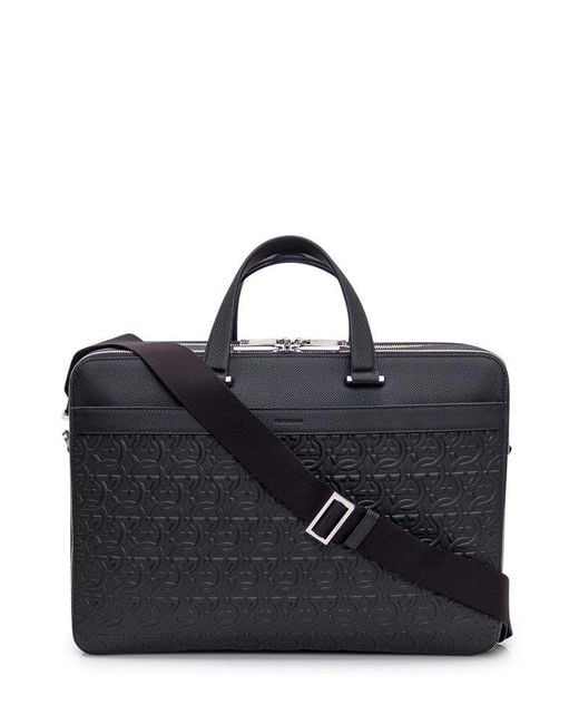Ferragamo Black Gancini Embossed Briefcase for men