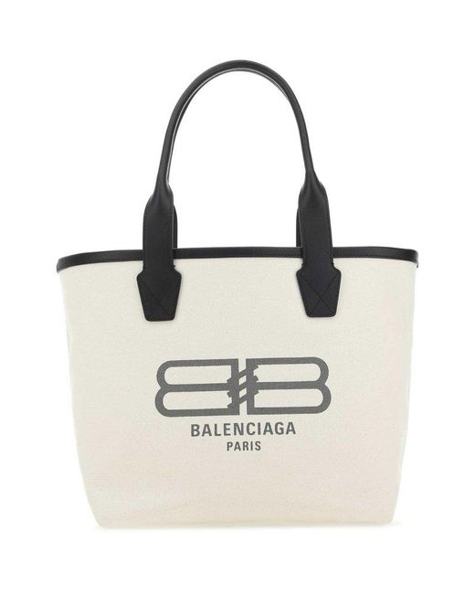 Balenciaga Cotton Bb Logo Printed Tote Bag in Beige (Natural) Lyst UK
