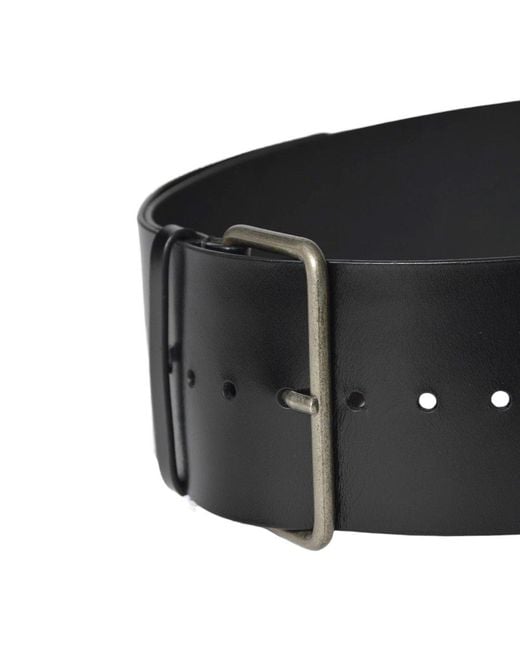 Ann Demeulemeester Black High-Waisted Brushed Leather Belt With Vintage-Effect Buckle
