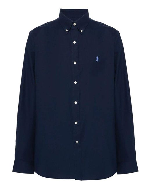 Polo Ralph Lauren Blue Pony Embroidered Curved Hem Shirt for men