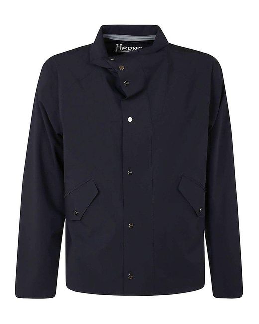 Herno Blue Buttoned High-neck Coat for men