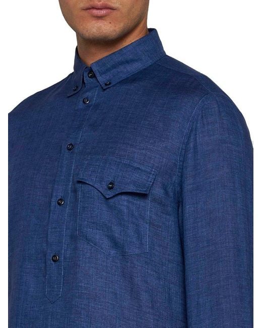 Brunello Cucinelli Blue Long-sleeved Polo Shirt for men