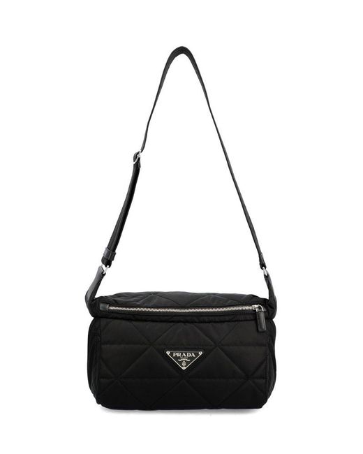 Prada Triangle Logo Plaque Puffer Crossbody Bag in Black for Men | Lyst