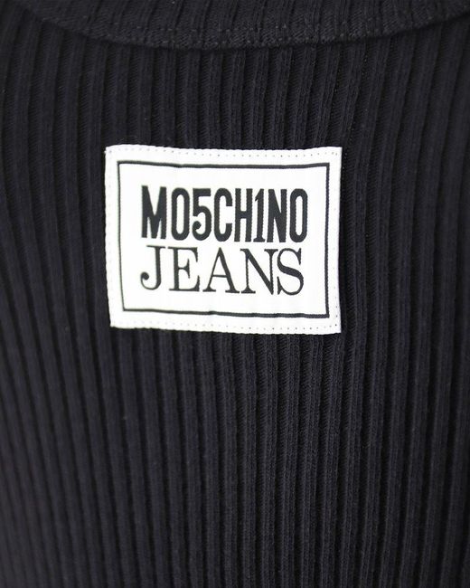Moschino Black Jeans Logo Patch Ribbed Cropped Top