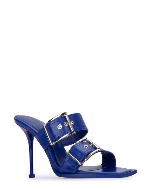 Alexander McQueen Blue Buckle Detailed Heeled Sandals