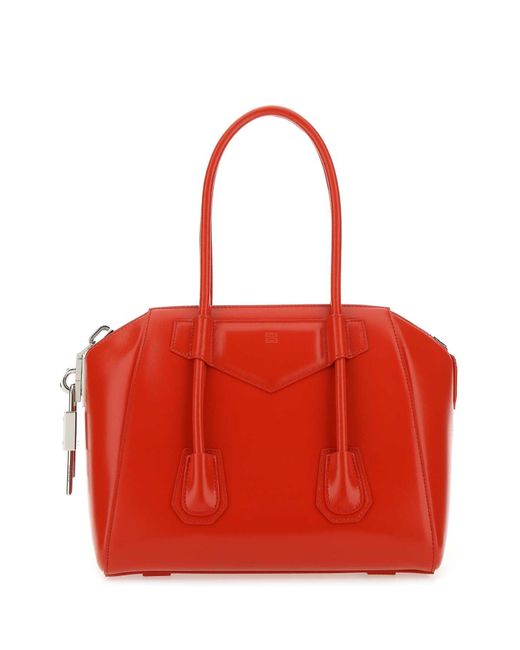 Givenchy Red Antigona Lock Small Top Handle Bag