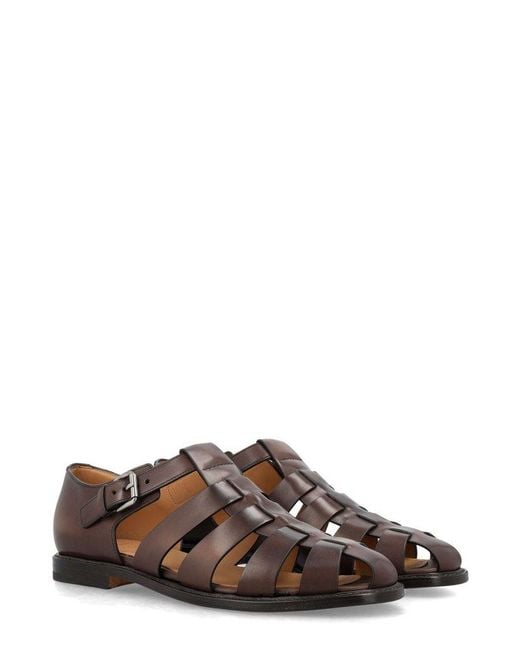 Church's Brown Buckle Detailed Round Toe Sandals for men