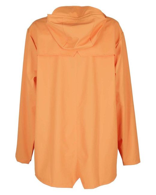 Rains Orange Long-sleeved Drawstring Hooded Jacket