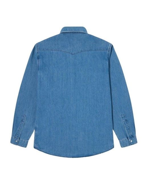 Edwin Blue Snap Button Shirt for men