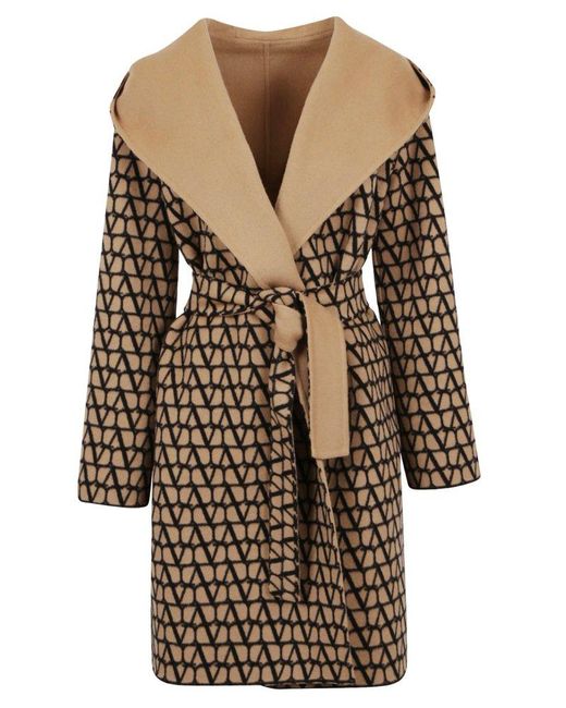 Valentino Natural Toile Iconographe Belted Long-sleeved Coat
