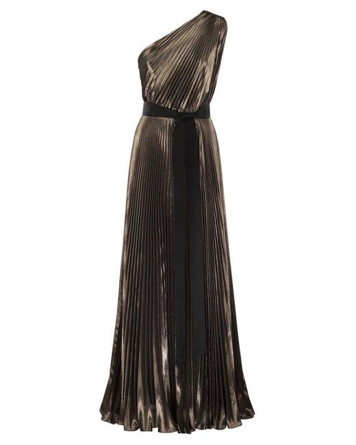 Max Mara Black Franz Silk Lamé One Shoulder Dress