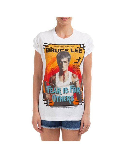 DSquared² White Bruce Lee Printed Crewneck T-shirt
