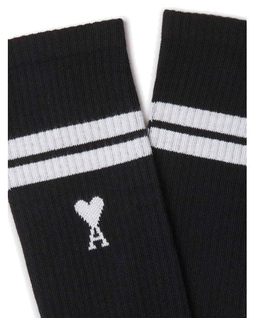 AMI Black Paris De Coeur Embroidered Socks for men