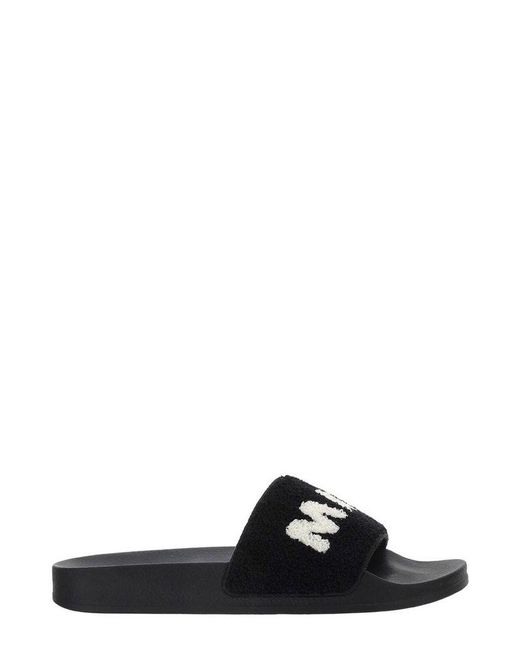 Marni Rubber Textured Logo Detailed Slip-on Slides in Black | Lyst Canada