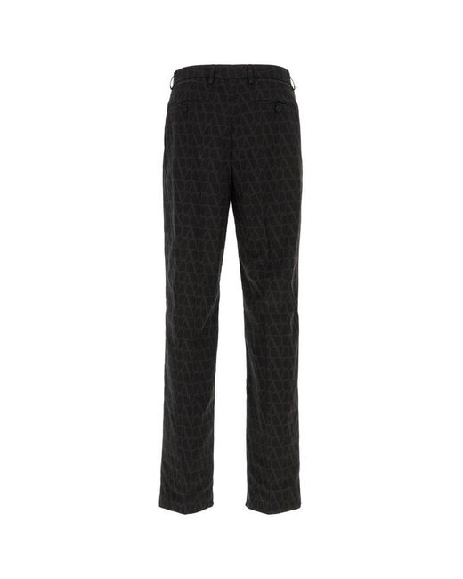 Valentino Black All-Over Logo Patterned Striaght Leg Pants for men